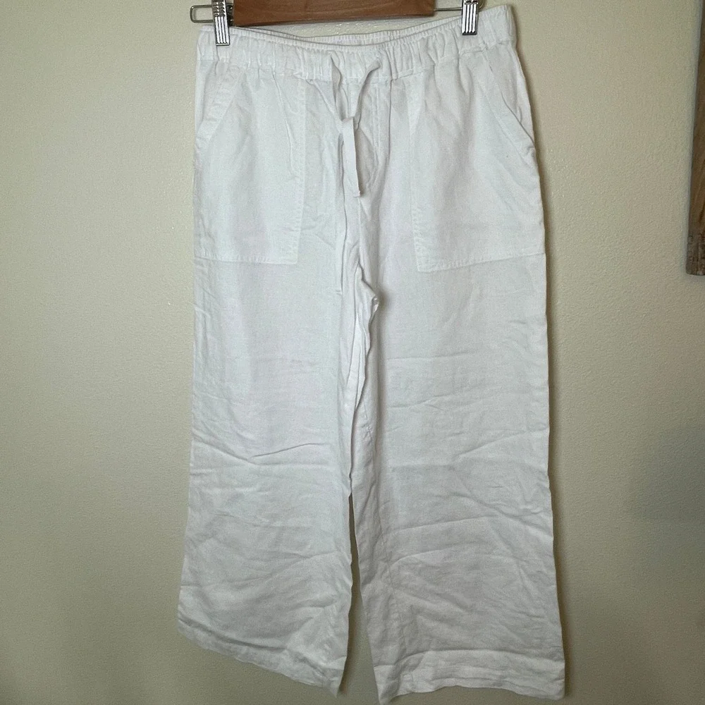 Casa Cabana Women's Linen Blend Pull on White Capris‎ Size Small